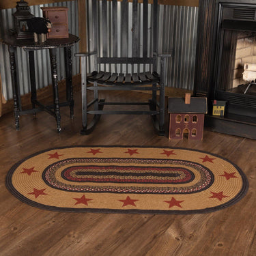 Landon Jute Braided Rug Oval Stencil Stars 5'x8' with Rug Pad VHC Brands - The Fox Decor